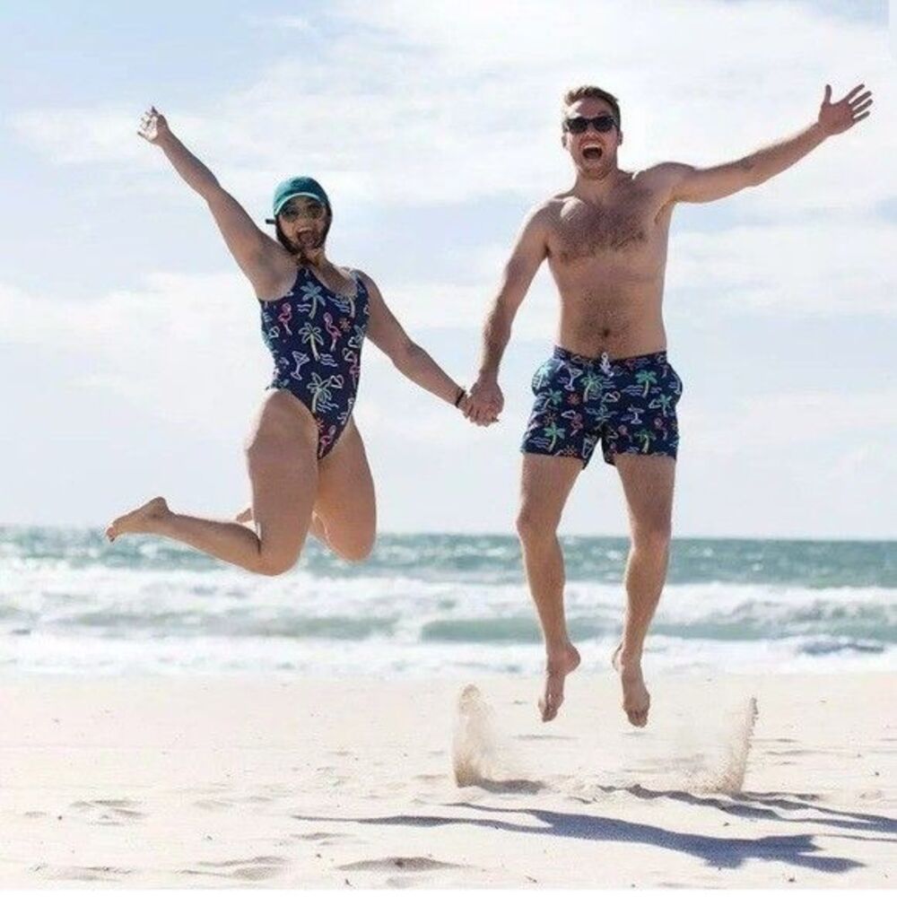 Chubbies The Electric Neon Light Print One Piece Swim Suit Flamingo Size Medium